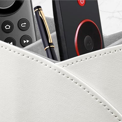 PU Leather TV Remote Control Holder,Pen Holder,Nightstand Organizer Caddy - color: White
