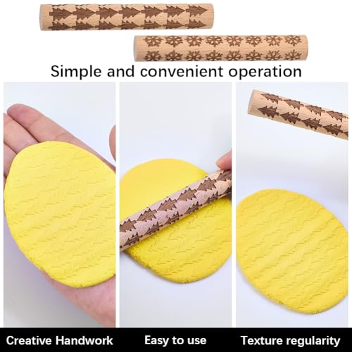 CREATCABIN 2 Pcs Clay Texture Rollers Clay Modeling Pattern Rollers Kit Pine Tree Snowflake Pattern Textured Rolling Pins for Modeling Ceramics Pottery Painting Handmade Craft Art DIY 3.94 Inch
