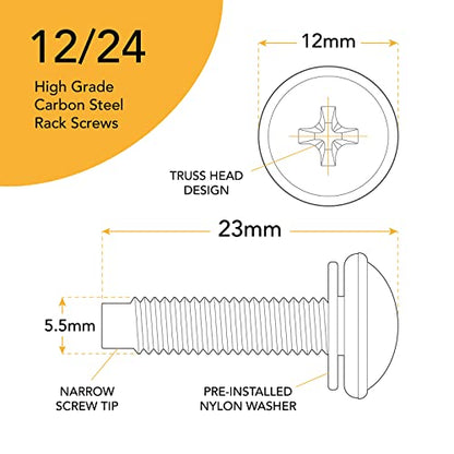 12-24 Rack Screws [150pk] – Rack Mount Screws with Nylon Washers for Server, Network, and Audio Equipment - size: 12-24 (150 Pack)