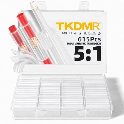 TKDMR 615 Pcs 5:1 Heat Shrink Tubing Kit, Marine Grade Adhesive Lined - color: CLear, size: Set-615Pcs