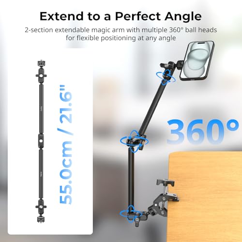 SMALLRIG Desktop Clamp Magic Arm Kit for MagSafe for iPhone, 55cm / 21.6" - style: Double Ball Joints for MagSafe