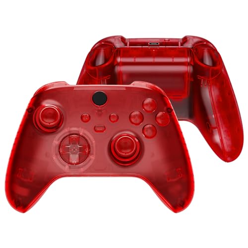 eXtremeRate Full Set Shell Buttons for Xbox Series X & S Controller, Clear Red Replacement Side Rails Grips Front Back Plate Cover for Xbox Core Wireless Controller [Controller NOT Included] - color: Clear Red