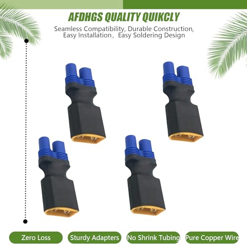 4pcs XT60 Male to EC3 Female Connectors - No Wires Adapter for RC LiPo Batteries and Chargers
