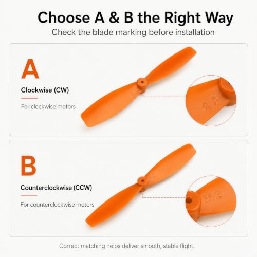 8 Pair Mini Propellers, 55mm 2-Vane, CW & CCW, Black & Orange - color: 8 Pair (Black & Orange)