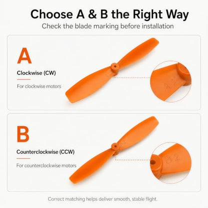 4 Pair Mini Propellers, 55mm 2-Vane, CW & CCW, Black & Orange - color: 4 Pair (Black & Orange)