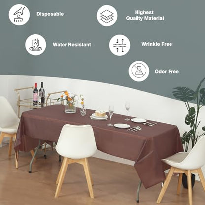 Evershine 3X Thicker Heavy Duty Plastic Table Covers Rectangle Tablecloth, Disposable Tablecloth 12 Pack Rectangle 54" X 108" Brown - color: Brown, size: 12 PACK Rectangle 54" X 108"