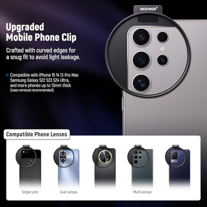 NEEWER 67mm Clip On Variable ND Filter Kit with Cold Shoe Phone Clip, Adjustable ND2-32 Filter Compatible with iPhone 17 16 15 Pro Max Plus Android Samsung Galaxy S24 S25 Ultra - style: ND2-ND32 w Threaded Adapter Ring