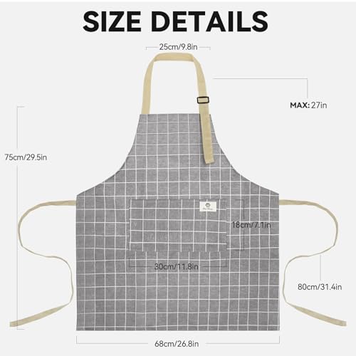 2 Pieces Aprons for Women with Pockets, Cotton Linen Waterproof Kitchen Cooking Aprons, Chef Apronfor Men Women with Adjustable Neck Strap and Long Ties(Grey/Blue) - color: Grey/Blue