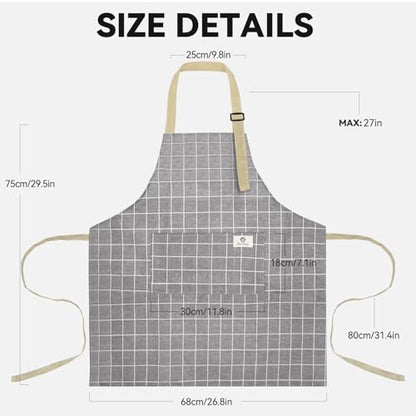 2 Pieces Aprons for Women with Pockets, Cotton Linen Waterproof Kitchen Cooking Aprons, Chef Apronfor Men Women with Adjustable Neck Strap and Long Ties(Pink/Grey) - color: Pink/Grey