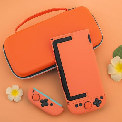 PAWDIARY Switch 2 Carrying Travel Case Orange Bag, with Hard PC Dockable Case Skin Compatible with Nintendo Switch 2 2025 Console, HD Screen Protector and 2 Thumps Caps, Secure Protection - color: Orange