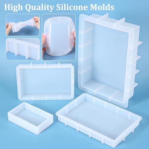 Large Rectangular Resin Molds 4PCS Epoxy Resin Casting Craft Mold Crystal Deep Casting Epoxy Mold for Flower Preservation Bookends DIY Art Home Décor, DIY Wedding Bouquets