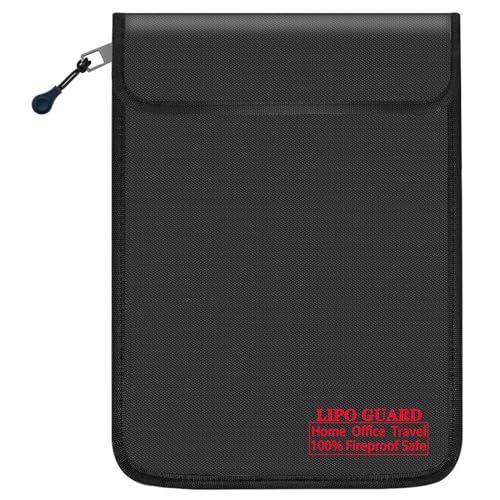 5"x8" Fireproof Lipo Safe Bag with Fireproof Zipper Fireproof Edge wrapping Fireproof wire,Home Office Travel Safe Storage for Cash Valuables Passport Power bank Lipo Battery (13 * 20cm Black) - size: 13*20cm Black