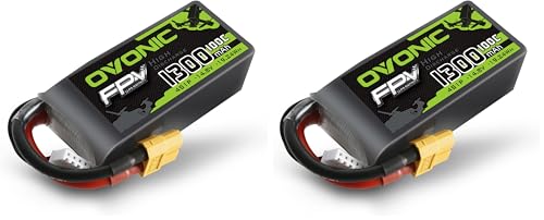 OVONIC 4s Lipo Battery 100C 1300mAh 14.8V Lipo Battery with XT60 Connector for RC FPV Racing Drone Quadcopter (Pack of 2) - size: 1pcs (Pack of 2)