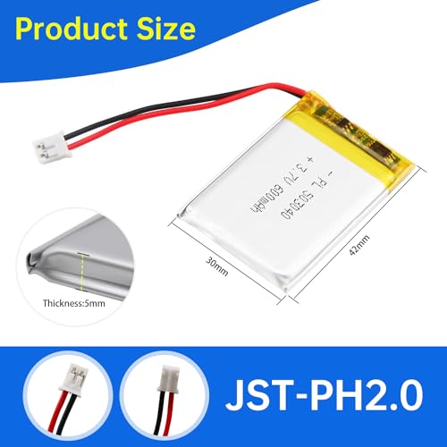 503040 3.7V Lipo Battery 600mAh Rechargeable Lithium - size: 600mAh 503040