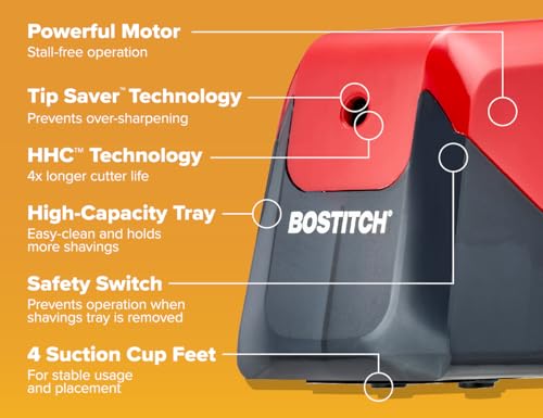 Bostitch Office Battery Pencil Sharpener, 4X Longer Cutter Life, Tip Saver Technology, Red - color: Red