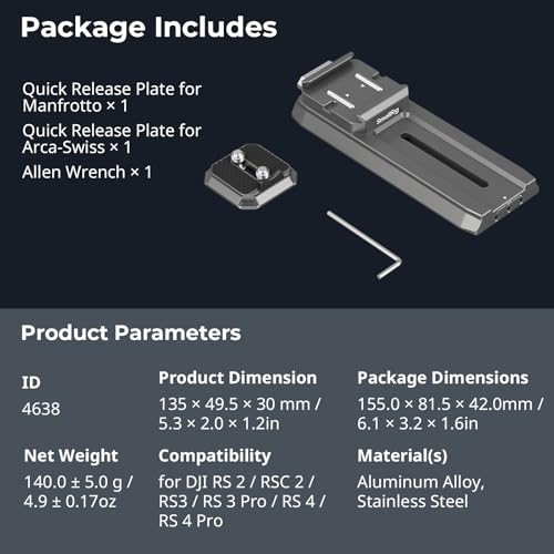 SMALLRIG Quick Release Plate Adapter for Manfrotto for DJI RS 4 / RS 4 Pro / RS3 / RS 3 Pro/RS 2 / RSC 2, Included Quick Release Base, HawkLock H38-4638