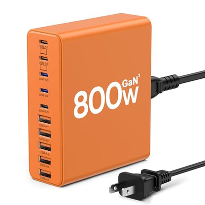 800W USB C Charger Block,10-Port Charging Station - color: Orange