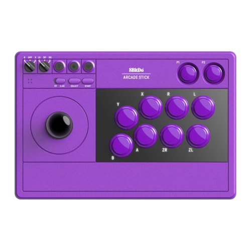 8Bitdo Retro Arcade Fight Stick 8 Way Joystick with 2 Dedicated Macro Buttons and Turbo Function for Switch/Switch 2 and PC Windows, Wireless Bluetooth, 2.4G Adapter & Wired USB-C - Purple - color: Purple Edition