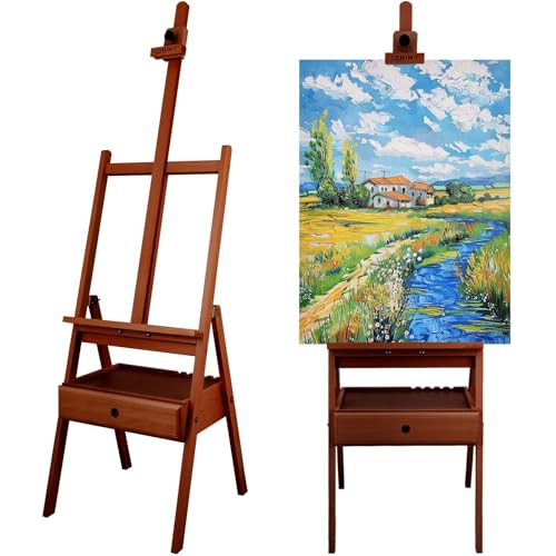 Large Beechwood H-Frame Studio Easel Stand with Storage Drawer, Walnut - style: Basic Walnut