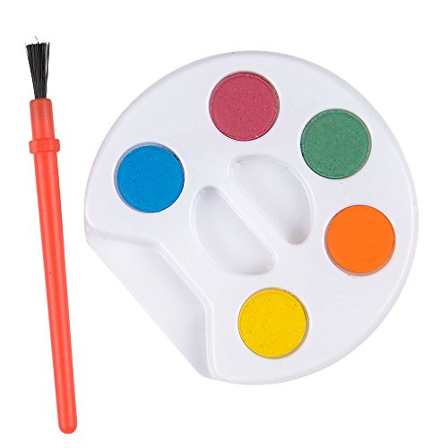 Mini Watercolor Kids Paint Set - (Bulk Pack of 12) - 5 Watercolor Paints, Palette Tray and Painting Brush, for Art Party Favors, Kids Prizes and Paint Party Supplies
