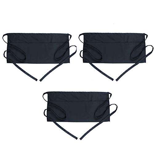 BOHARERS Waist Apron with 3 Pockets 3 Pack - Black Waitress Server Short Apron - color: 3 Pack Black