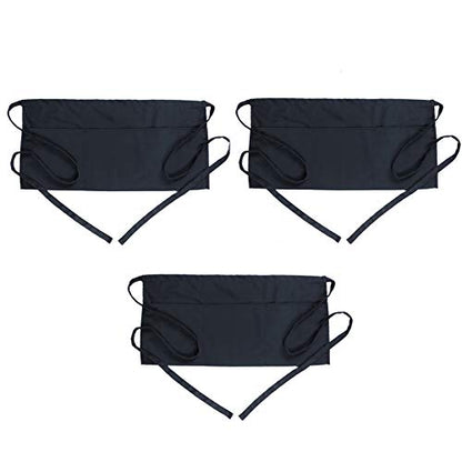 BOHARERS Waist Apron with 3 Pockets 3 Pack - Black Waitress Server Short Apron - color: 3 Pack Black