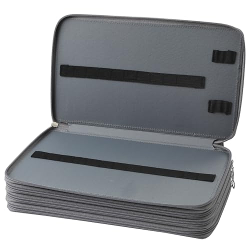 Canvas 300 Slots Pencil Case 4-Layer Zipped Holder w/Handle - color: Grey, size: 300