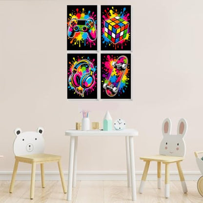Gemozaic 4 Pack Paint by Numbers Kit for Kids Ages 8-12 with Frame & Easel - color: BKH2999-3002