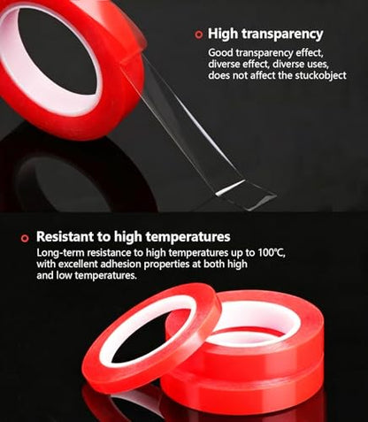 2 Rolls Red Liner Clear Double Sided PET Tape 15mm x 25M - size: 2pcs 15mm x 25M