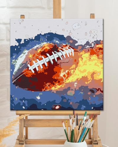 TOCARE Framed Paint by Numbers Kit for Adults Beginner & Kids Ages 8-12, American Football Paint by Number with Frame, Football Sports Paint by Number Kits Canvas Framed (10x10 Inch, Without Easel) - color: TC-F-214