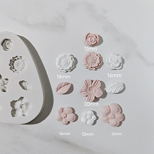 Flower Polymer Clay Molds, 2Pcs Polymer Clay Molds for Jewelry Making, Daisy Sunflower Rose Miniature Silicone Molds (13Flowers) - color: 13Flowers