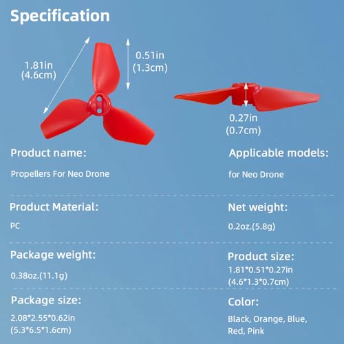 sea jump 8PCS Propeller Suitable for DJI NEO Drone Accessories Handheld Quadcopter Drone 2016S Propeller Blades (Red) - color: Red