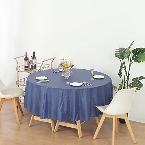 Evershine (12-Pack Heavy Duty Plastic Table Covers Tablecloth (Reusable) (Round 84", Navy Blue) - color: Navy Blue, size: 12 PACK Round 84"