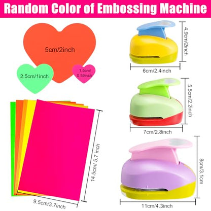 CHENGU 3 Pack Heart Hole Punch 2"/1"/0.6", Random Color - color: Random Color, style: Heart