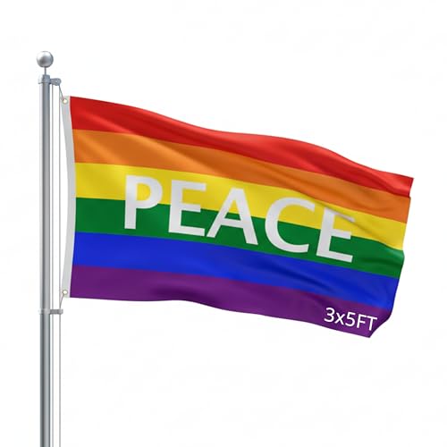 SSK® Rainbow Peace Outdoor Flag - Large 3' x 5', Weather-Resistant Polyester - color: Rainbow Peace Letters