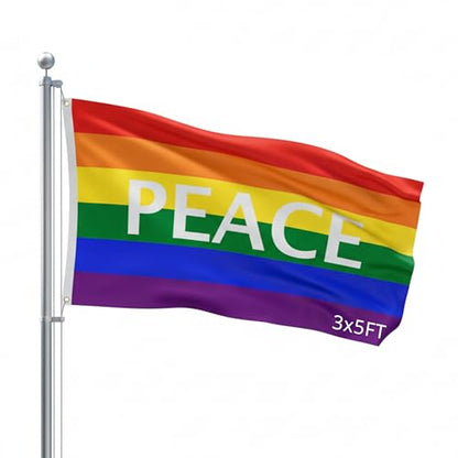 SSK® Rainbow Peace Outdoor Flag - Large 3' x 5', Weather-Resistant Polyester - color: Rainbow Peace Letters