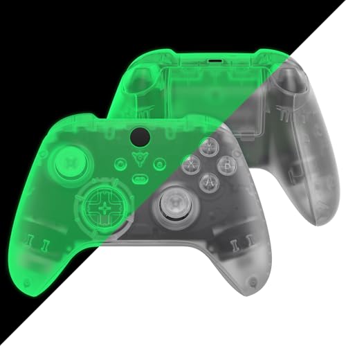 eXtremeRate Full Set Shell Buttons for Xbox Series X & S Controller, Glow in Dark - Green Replacement Side Rails Grips Front Back Plate Cover for Xbox Core Wireless - Controller NOT Included - color: Glow in Dark - Green