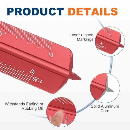 HARFINGTON 2 Pcs Architectural Scale Ruler, 7 Inch Metric Aluminum Alloy Architect Triangular Small Scale Laser-Etched Blueprint Drafting Ruler for Architects Engineers, Red - color: Red, size: 7 Inch