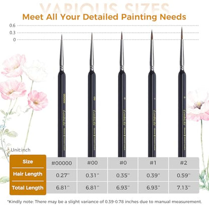 5PCS Kolinsky Sable Paint Brushes for Miniature Watercolor Acrylic Oil