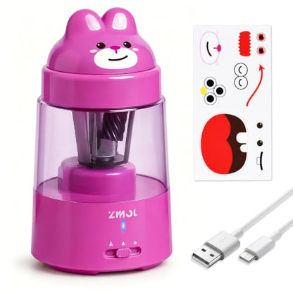 ZMOL Pink Bunny Electric Pencil Sharpener, 6-8mm, Rechargeable, Stickers - color: Pink