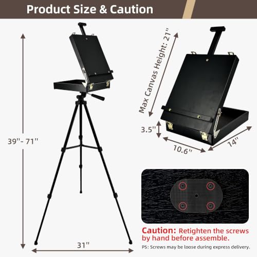 Black French Style Easel Sketch Box with Aluminum Tripod - color: Black