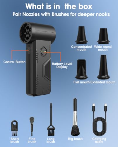 Compressed Air Duster, 110000RPM Turbo Fan, 15W Charge, 4-Speed - color: Blackgray