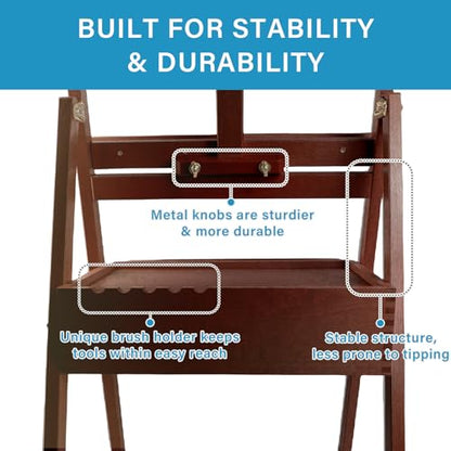 Large Beechwood H-Frame Studio Easel Stand with Storage Drawer, Walnut - style: Basic Walnut