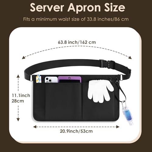 Likesing Server Apron, Serving Apron with Pockets for Waitress, Waiter Waist Tool Pouch Bag with 59'' Adjustable Belt - color: Black-large Size