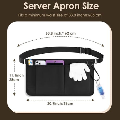 Likesing Server Apron, Serving Apron with Pockets for Waitress, Waiter Waist Tool Pouch Bag with 59'' Adjustable Belt - color: Black-large Size