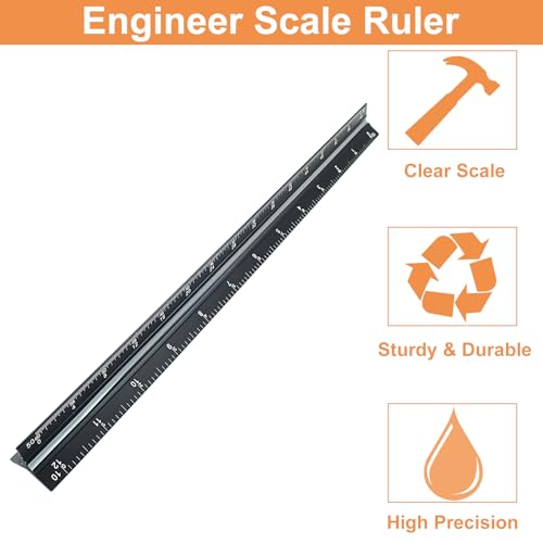 Piutouyar 12 Inch Engineer Scale Ruler,Black, 3 Color Coded Grooves - color: Black(Three color identification bar)