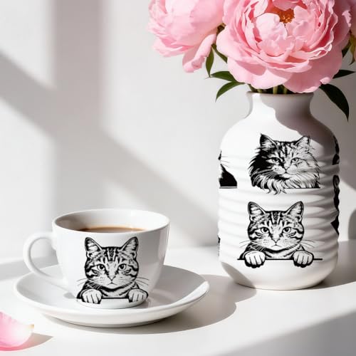 EVERJOYCRAFT 4pcs Underglaze Transfers for Pottery Cute Cat Ceramic Decals - color: Cute Cat Head