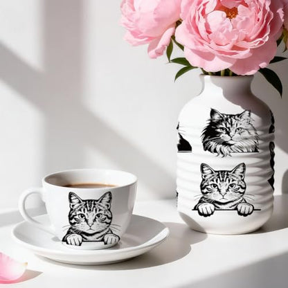 EVERJOYCRAFT 4pcs Underglaze Transfers for Pottery Cute Cat Ceramic Decals - color: Cute Cat Head