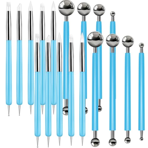 18 Pcs Dotting Tools Silicone Clay Sculpting Tool Ceramic Clay Ball Stylus Pottery Embossing Tool for Rock Modeling Blending, Drawing - color: Blue