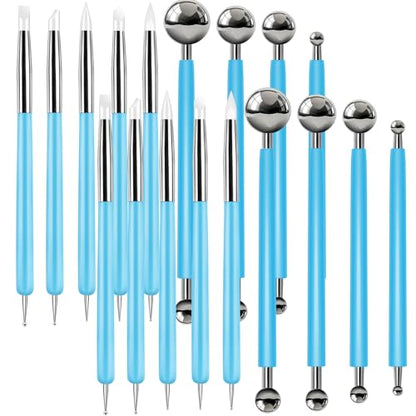 18 Pcs Dotting Tools Silicone Clay Sculpting Tool Ceramic Clay Ball Stylus Pottery Embossing Tool for Rock Modeling Blending, Drawing - color: Blue
